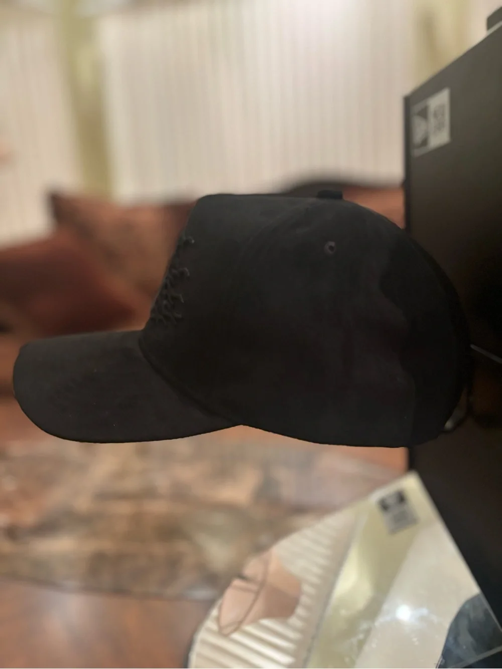 New York Yankees All Black Suede With Red Under Visor SnapBack Hat
